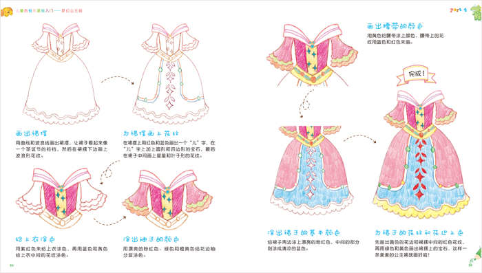 前言 Part1先来看这里7 漂亮的颜色8 你能说出它们的形状吗9 动手画一画11 涂色我最爱12 Part2白雪公主和七个小矮人13 五官和表情14 填一填:白雪公主和小矮人15 漂亮的白雪公主16 白雪公主的漂亮裙子18 画一画:给白雪公主画肖像21 红鼻头的小矮人22 可爱的小鹿24 涂一涂:白雪公主和她的朋友26 神奇的魔镜28 坏皇后的毒苹果29 填一填:坏皇后和魔法道具30 Part3灰姑娘的魔法童话31 充满魔力的水晶鞋32 华丽的羽毛扇33 填一填:公主的鞋柜34 魔法仙女棒35 善良的蓝